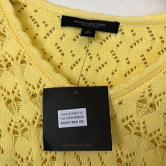 NEW NWT MARC NEW YORK Bright Yellow Sweater Cropped Cottagecore Boho 100% Cotton - Picture 6 of 9